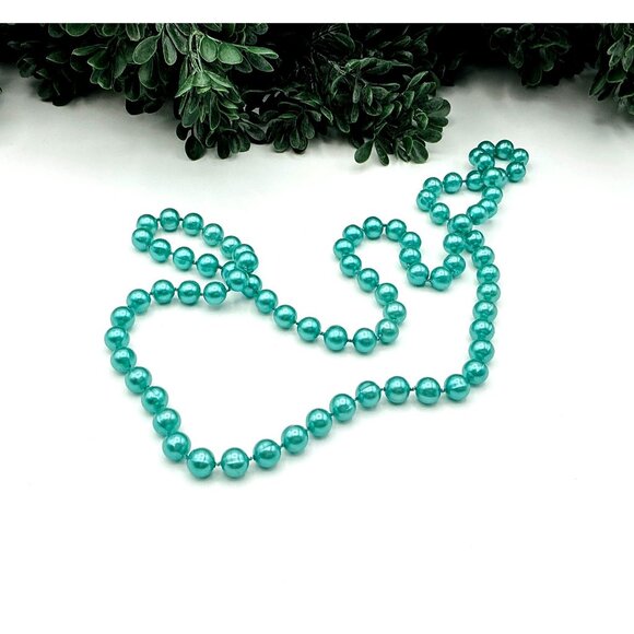 Vintage-Style Aqua Faux Pearl Beaded Necklace - Picture 3 of 4